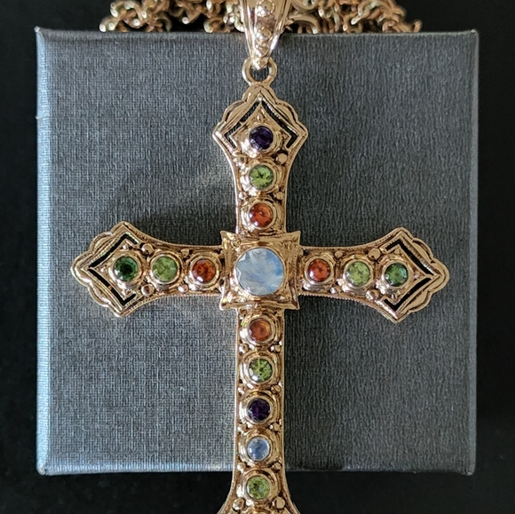 Nicky Butler Designer Signed Cross Pendant Bronze Moonstone Peridot Necklace NWT - Picture 10 of 11